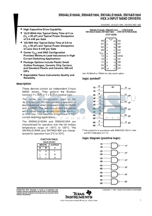 SN54ALS1804A datasheet - HEX 2-INPUT NAND DRIVERS