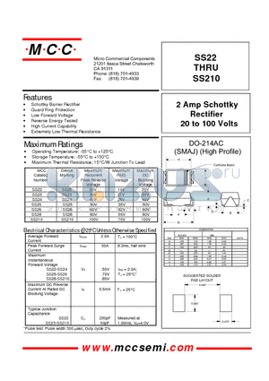 SS210 datasheet - 2 Amp Schottky Rectifier 20 to 100 Volts
