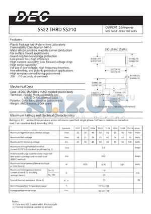 SS210 datasheet - CURRENT 2.0Amperes VOLTAGE 20 to 100 Volts