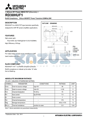 RD30HUF1 datasheet - RoHS Compliance, Silicon MOSFET Power Transistor,520MHz,30W