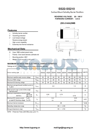 SS210 datasheet - Surface Mount Schottky Barrier Rectifiers