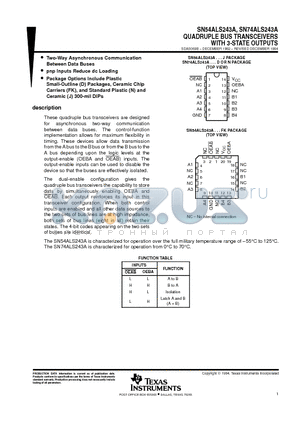SN54ALS243A datasheet - QUADRUPLE BUS TRANSCEIVERS WITH 3-STATE OUTPUTS