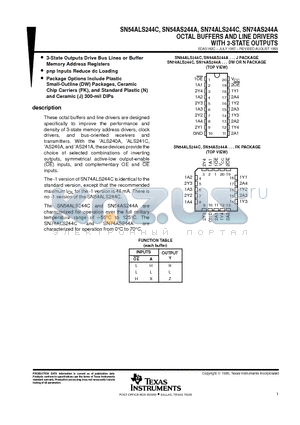 SN54ALS244CJ datasheet - OCTAL BUFFERS AND LINE DRIVERS WITH 3-STATE OUTPUTS