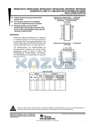 SN54ALS257A datasheet - QUADRUPLE 2-LINE TO 1-LINE DATA SELECTORS/MULTIPLEXERS WITH 3-STATE OUTPUTS