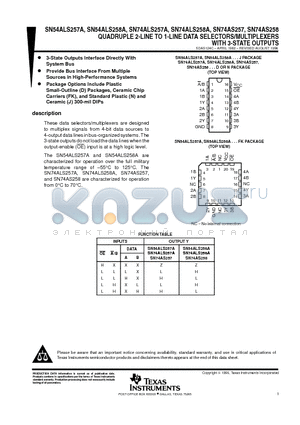 SN54ALS257AJ datasheet - QUADRUPLE 2-LINE TO 1-LINE DATA SELECTORS/MULTIPLEXERS WITH 3-STATE OUTPUTS