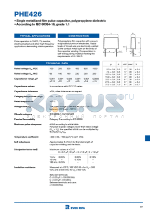 PHE426HA6120JR05 datasheet - Single metallized film pulse capacitor, polypropylene dielectric