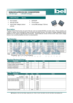 V7AH-01H180 datasheet - NON-ISOLATED DC/DC CONVERTERS 4.5V-32V Input 1.2V-5.0V/1A Output