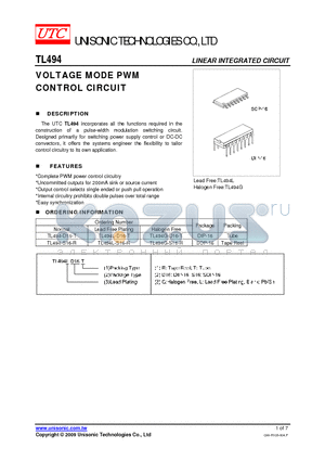 TL494G-D16-T datasheet - VOLTAGE MODE PWM CONTROL CIRCUIT