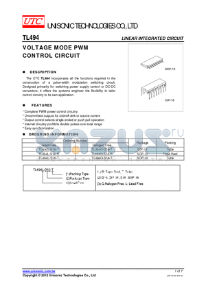 TL494G-D16-T datasheet - VOLTAGE MODE PWM CONTROL CIRCUIT