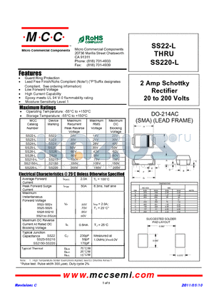 SS22-L datasheet - 2 Amp Schottky Rectifier 20 to 200 Volts