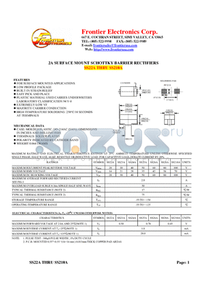 SS22A datasheet - 2A SURFACE MOUNT SCHOTTKY BARRIER RECTIFIERS