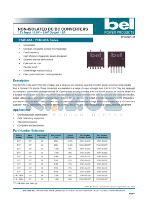 V7AH-05A100 datasheet - NON-ISOLATED DC/DC CONVERTERS 12V Input / 0.9V - 5.0V Output / 5A