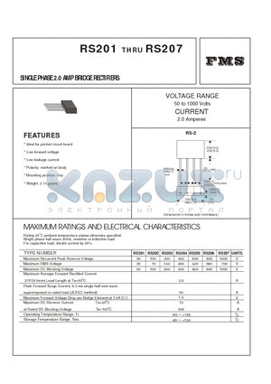 RS207 datasheet - SINGLE PHASE 2.0 AMP BRIDGE RECTIFIERS