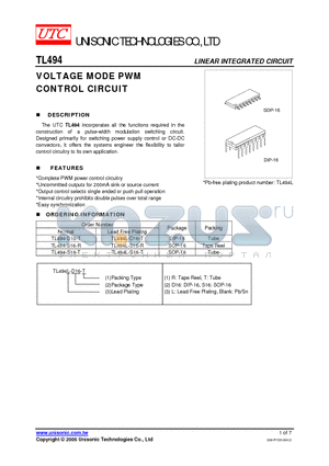 TL494L-S16-R datasheet - VOLTAGE MODE PWM CONTROL CIRCUIT