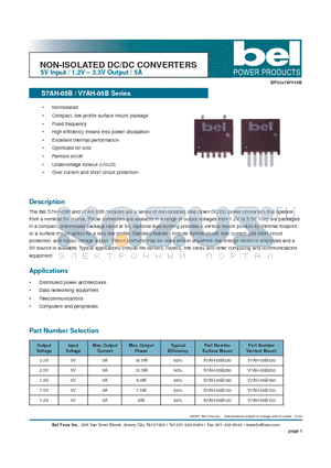 V7AH-05B180 datasheet - NON-ISOLATED DC/DC CONVERTERS 5V Input / 1.2V - 3.3V Output / 5A