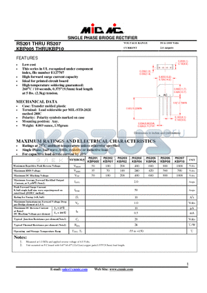 RS207 datasheet - SINGLE PHASE BRIDGE RECTIFIER