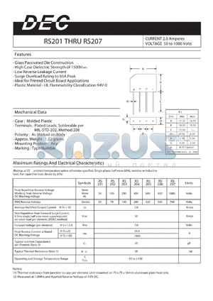 RS207 datasheet - CURRENT 2.0 Amperes VOLTAGE 50 to 1000 Volts