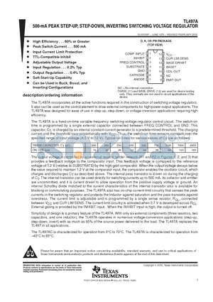 TL497ACD datasheet - 500-mA PEAK STEP-UP, STEP-DOWN, INVERTING SWITCHING VOLTAGE REGULATOR