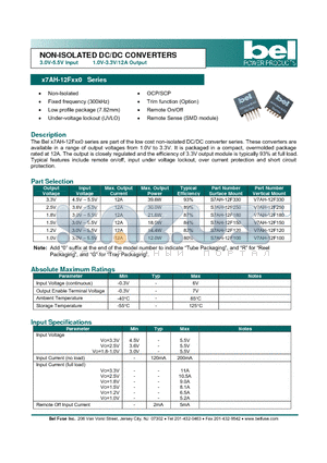 V7AH-12F330 datasheet - NON-ISOLATED DC/DC CONVERTERS 3.0V-5.5V Input 1.0V-3.3V/12A Output