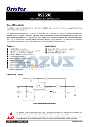 RS2596-12 datasheet - 150KHz, 3A PWM Buck DC/DC Converter