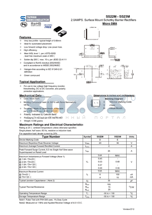 SS23M datasheet - 2.0AMPS. Surface Mount Schottky Barrier Rectifiers