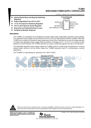TL499ACPE4 datasheet - WIDE-RANGE POWER-SUPPLY CONTROLLERS