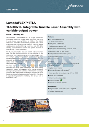 TL5000VCJ datasheet - LambdaFLEX iTLA Integrable Tunable Laser Assembly with variable output power