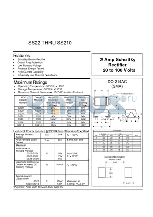 SS24 datasheet - 2 Amp Schottky Rectifier 20 to 100 Volts