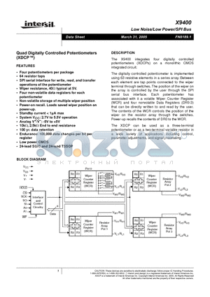 X9400 datasheet - Low Noise/Low Power/SPI Bus