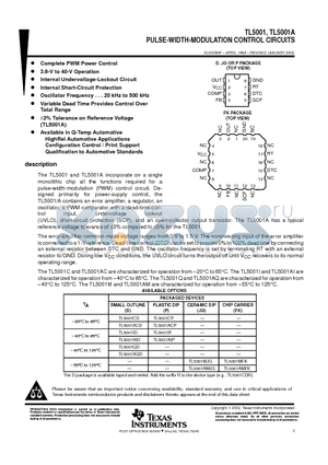 TL5001ACP datasheet - PULSE-WIDTH-MODULATION CONTROL CIRCUITS