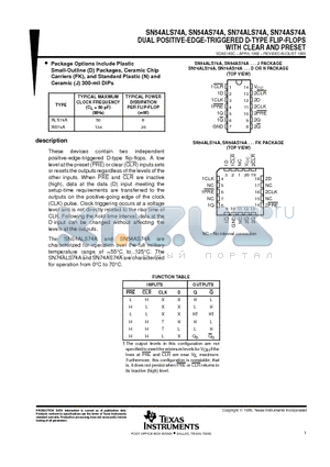 SN54ALS74AFK datasheet - DUAL POSITIVE-EDGE-TRIGGERED D-TYPE FLIP-FLOPS WITH CLEAR AND PRESET