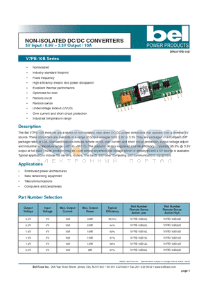 V7PB-10B datasheet - NON-ISOLATED DC/DC CONVERTERS 5V Input / 0.9V - 3.3V Output / 10A