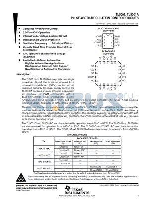 TL5001AQD datasheet - PULSE-WIDTH-MODULATION CONTROL CIRCUITS