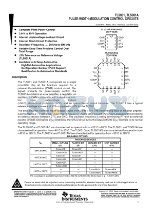 TL5001AQDG4 datasheet - PULSE-WIDTH-MODULATION CONTROL CIRCUITS