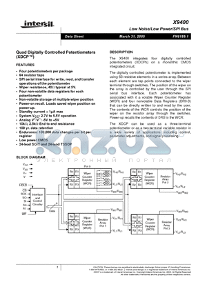 X9400YS24I datasheet - Low Noise/Low Power/SPI Bus