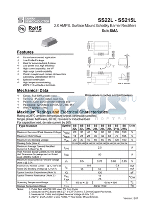 SS24L datasheet - 2.0 AMPS. Surface Mount Schottky Barrier Rectifiers