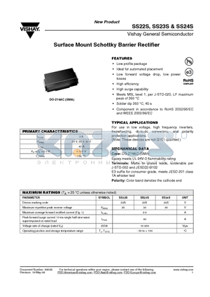 SS24S datasheet - Surface Mount Schottky Barrier Rectifier