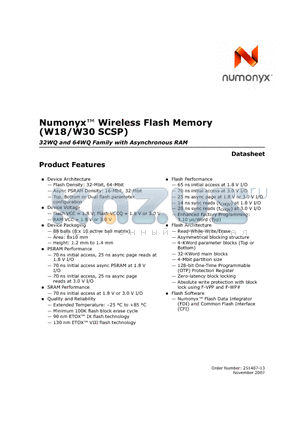 RD38F1010W0YBQ0 datasheet - Wireless Flash Memory (W18/W30 SCSP)