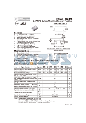 RS2D datasheet - 2.0 AMPS. Surface Mount Fast Recovery Rectifiers