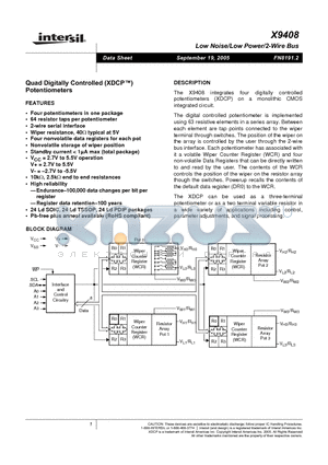 X9408 datasheet - Low Noise/Low Power/2-Wire Bus