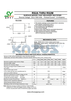 RS2G datasheet - SURFACE MOUNT FAST RECOVERY RECTIFIER