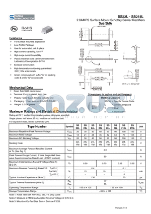 SS25L datasheet - 2.0AMPS Surface Mount Schottky Barrier Rectifiers