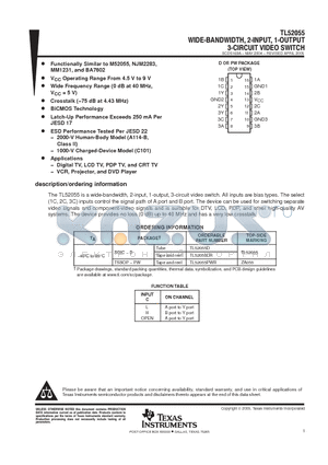 TL52055 datasheet - WIDE-BANDWIDTH,2-INPUT,1-OUTPUT 3-CIRCUIT VIDEO SWITCH