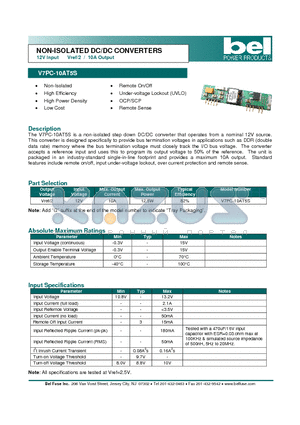 V7PC-10AT5S datasheet - NON-ISOLATED DC/DC CONVERTERS 12V Input Vref/2 / 10A Output