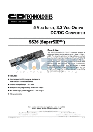 SS26 datasheet - 5 VDC INPUT, 3.3 VDC OUTPUT DC/DC CONVERTER