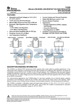 TL5209 datasheet - 500-mA LOW-NOISE LOW-DROPOUT VOLTAGE REGULATOR WITH SHUTDOWN