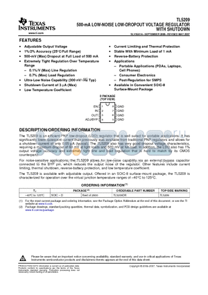 TL5209DR datasheet - 500-mA LOW-NOISE LOW-DROPOUT VOLTAGE REGULATOR WITH SHUTDOWN