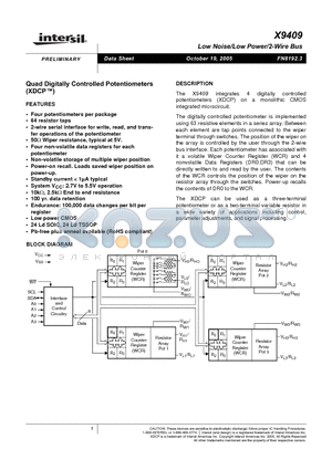 X9409WS24I-2.7 datasheet - Low Noise/Low Power/2-Wire Bus