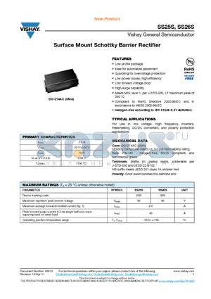 SS26S-M3-61T datasheet - Surface Mount Schottky Barrier Rectifier