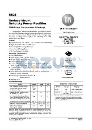 SS26T3 datasheet - Surface Mount Schottky Power Rectifier
